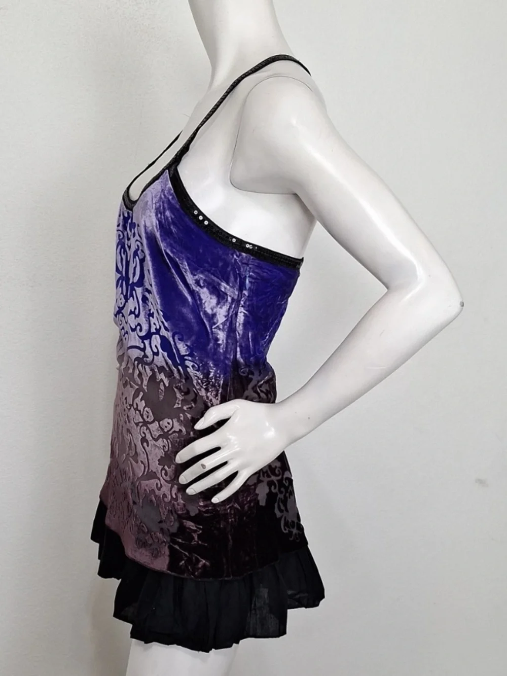 Free People Purple Black Burnout Velvet Ombre Boho Tunic Mini Dress Size 0